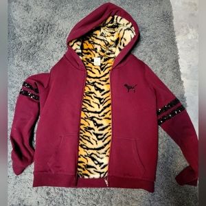 VS Pink Tiger Print Bling Hoodie
